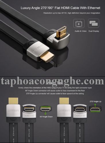 Ugreen 10284 3M màu Đen Cáp tín hiệu HDMI chuẩn 1.4 đầu góc 90 độ HD122 30010284